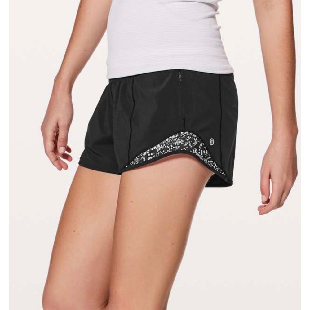 Lululemon Hotty Hot Shorts Black Floral Mesh Trim Running Workout Size 4